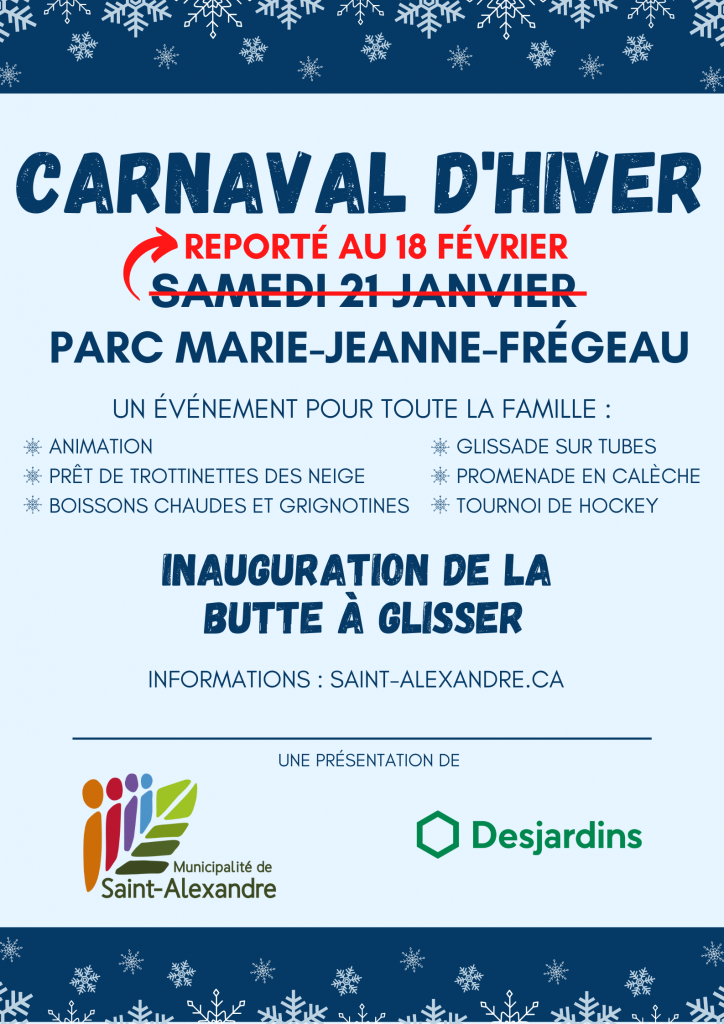 REPORTÉ - Carnaval d'hiver - Inauguration de la butte à glisser @ Parc Marie-Jeanne-Frégeau